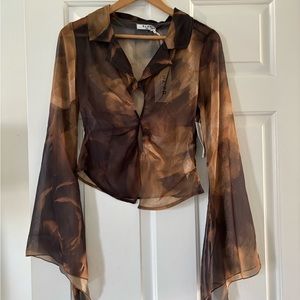 NA-KD women’s brown sheer blouse